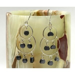 Silver Sheen Obsidian Chandelier Sterling Silver Dangle Earrings